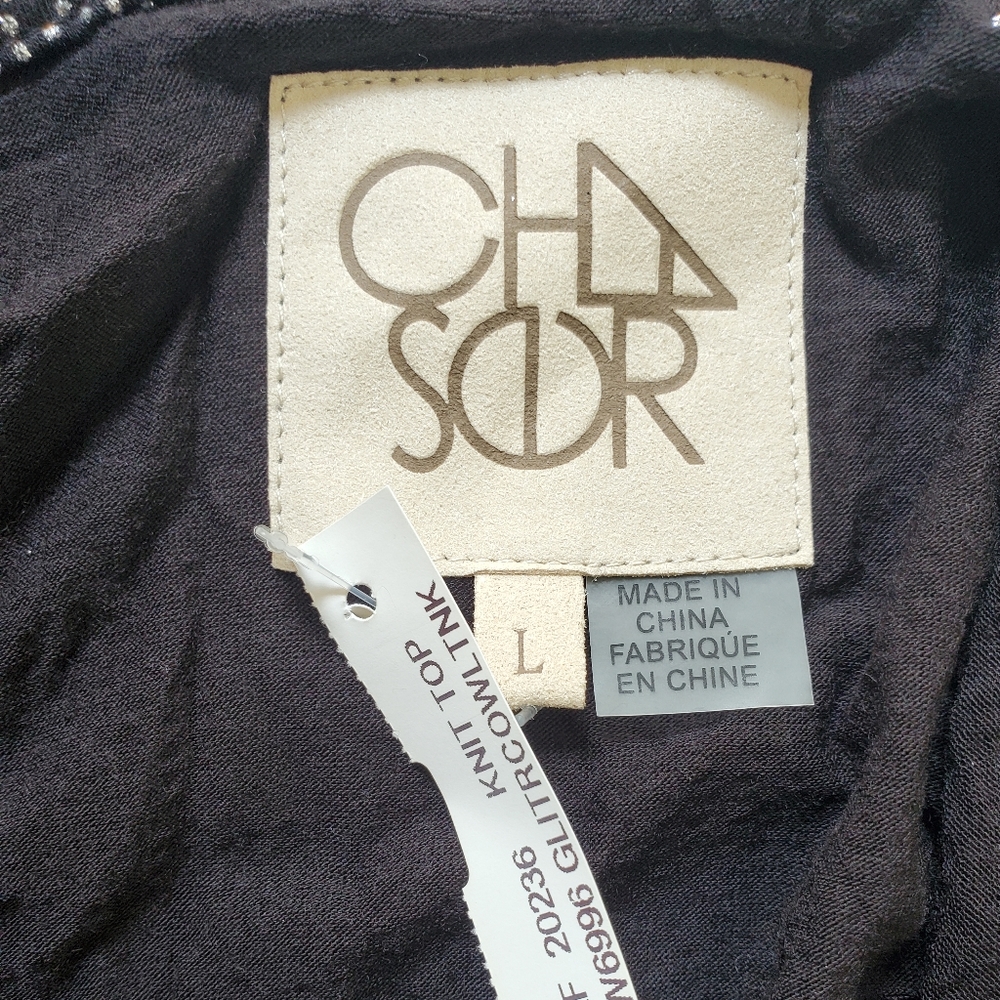 NWT CHASER Glitter Strappy Cowl Neck Black Top Large - Picture 8 of 10